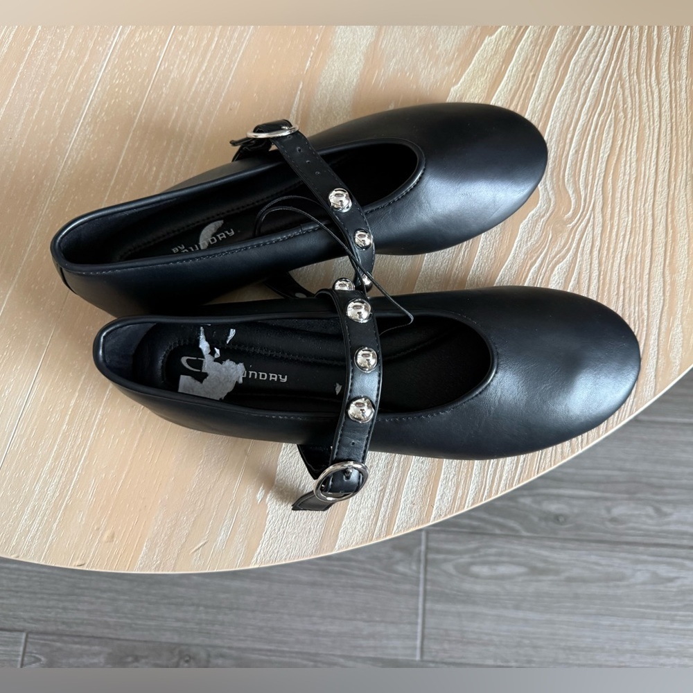 CL by Laundry|Women’s Black Balletcore Flats with Silver Buckle & studded detail - Picture 2 of 12